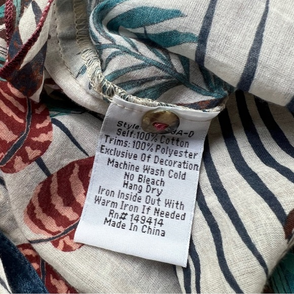 Johnny Was Workshop Cotton Basic Shirt Leaf Print Size Small - Picture 9 of 9